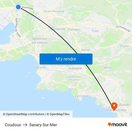 Coudoux to Sanary-Sur-Mer map