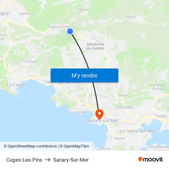 Cuges-Les-Pins to Sanary-Sur-Mer map