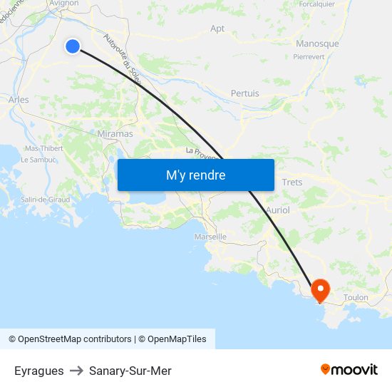 Eyragues to Sanary-Sur-Mer map