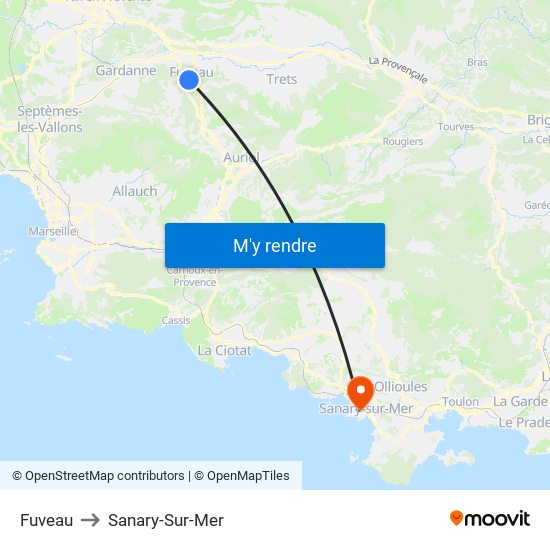 Fuveau to Sanary-Sur-Mer map