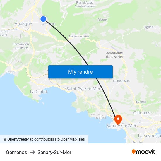 Gémenos to Sanary-Sur-Mer map
