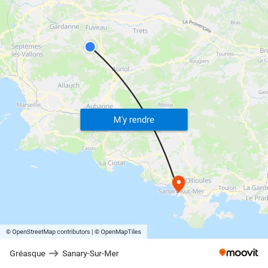 Gréasque to Sanary-Sur-Mer map