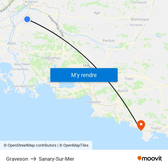 Graveson to Sanary-Sur-Mer map