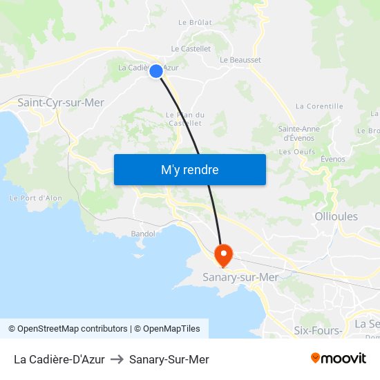 La Cadière-D'Azur to Sanary-Sur-Mer map