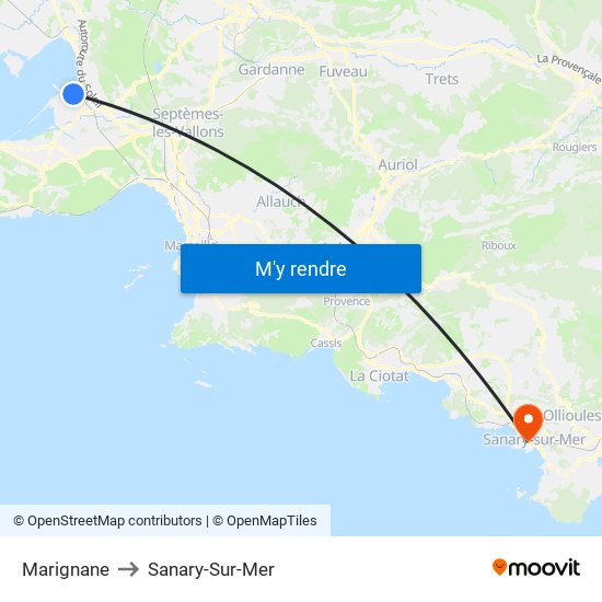 Marignane to Sanary-Sur-Mer map