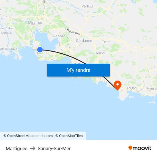 Martigues to Sanary-Sur-Mer map