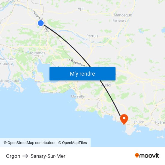 Orgon to Sanary-Sur-Mer map