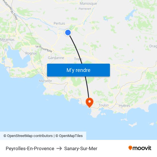 Peyrolles-En-Provence to Sanary-Sur-Mer map