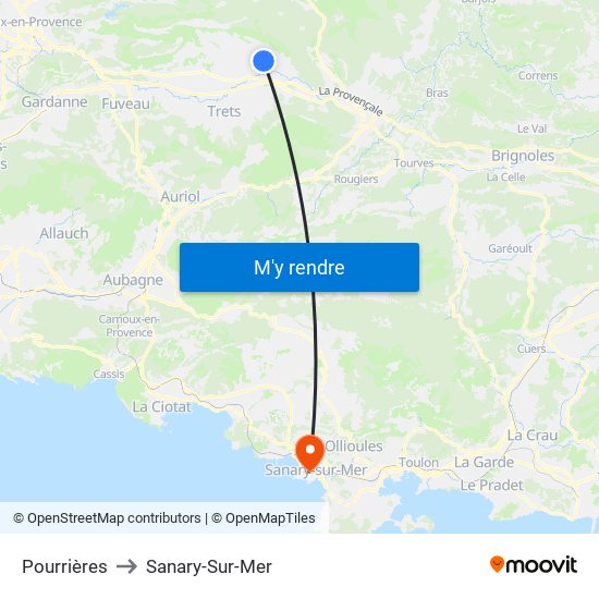 Pourrières to Sanary-Sur-Mer map
