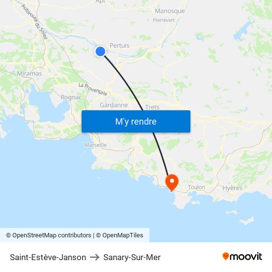 Saint-Estève-Janson to Sanary-Sur-Mer map