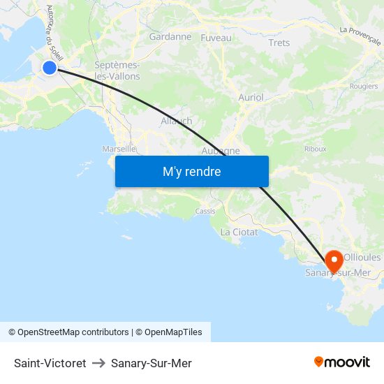 Saint-Victoret to Sanary-Sur-Mer map