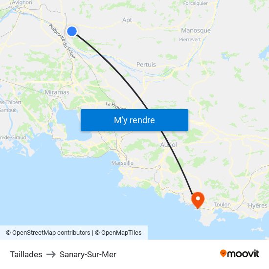 Taillades to Sanary-Sur-Mer map