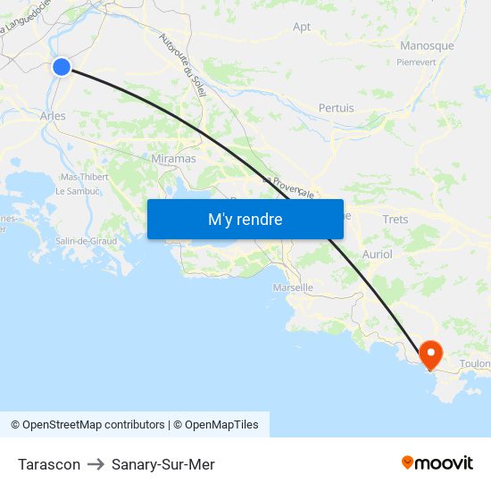 Tarascon to Sanary-Sur-Mer map