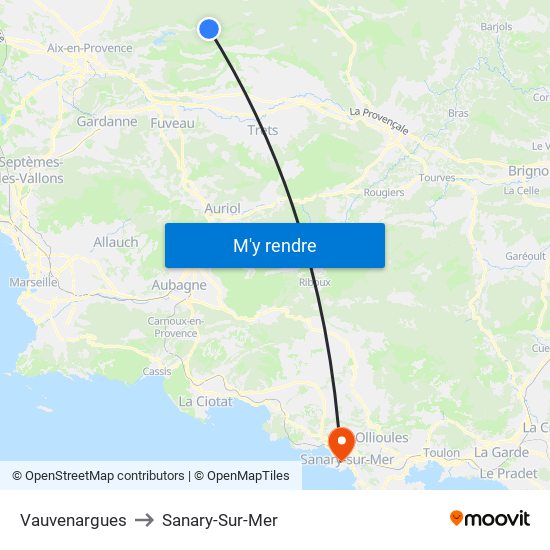 Vauvenargues to Sanary-Sur-Mer map
