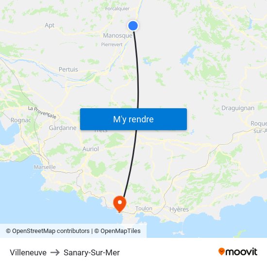 Villeneuve to Sanary-Sur-Mer map