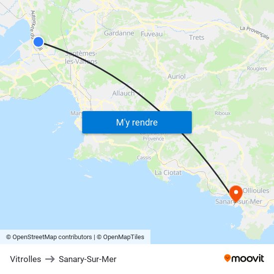 Vitrolles to Sanary-Sur-Mer map