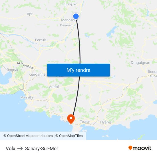 Volx to Sanary-Sur-Mer map
