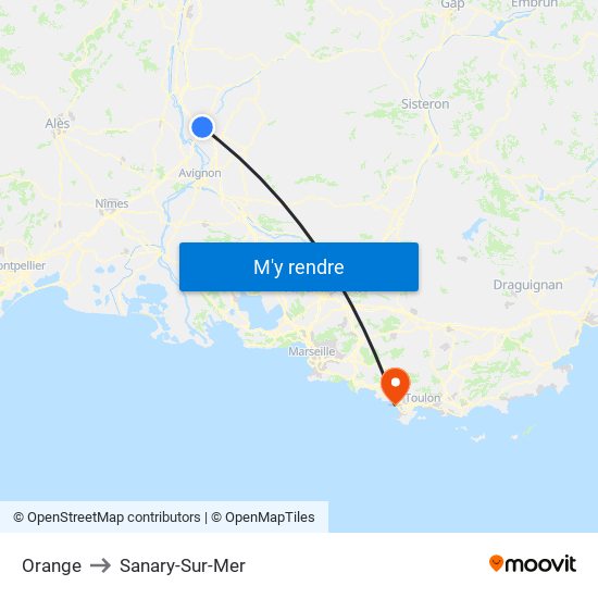 Orange to Sanary-Sur-Mer map