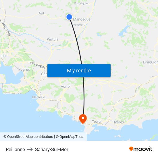 Reillanne to Sanary-Sur-Mer map