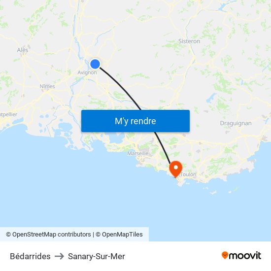 Bédarrides to Sanary-Sur-Mer map