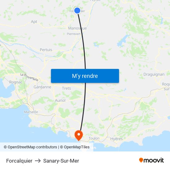 Forcalquier to Sanary-Sur-Mer map