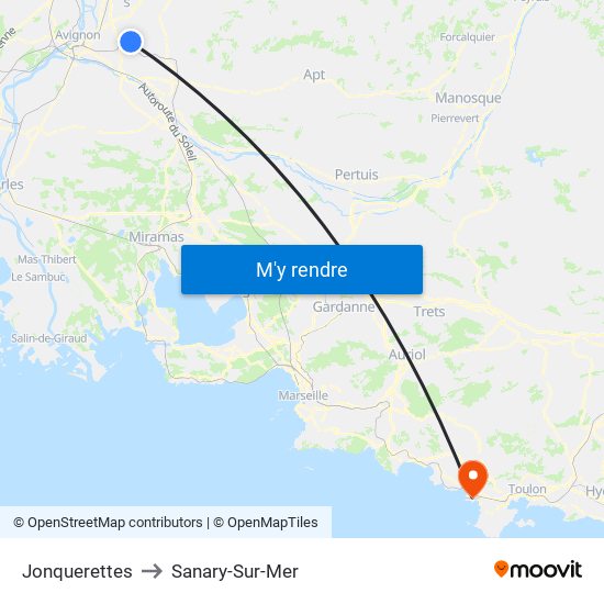 Jonquerettes to Sanary-Sur-Mer map