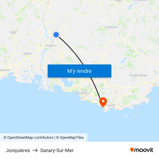 Jonquières to Sanary-Sur-Mer map