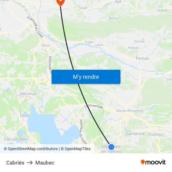 Cabriès to Maubec map
