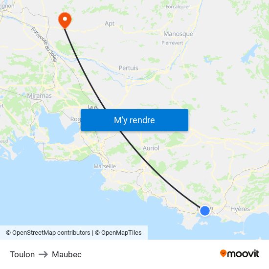 Toulon to Maubec map