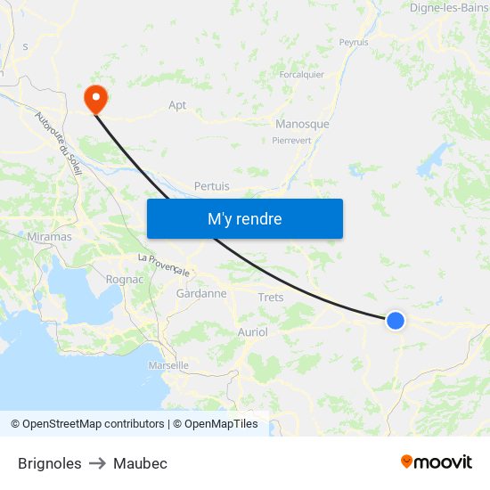 Brignoles to Maubec map