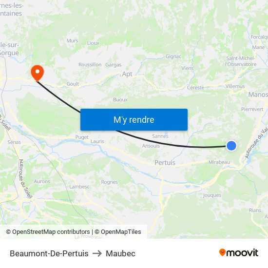 Beaumont-De-Pertuis to Maubec map