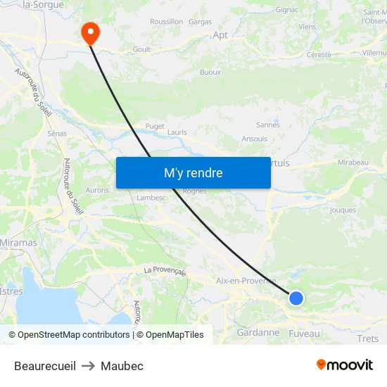 Beaurecueil to Maubec map