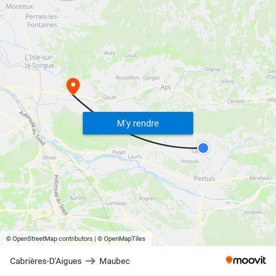 Cabrières-D'Aigues to Maubec map