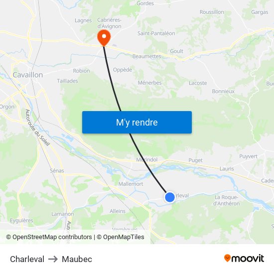 Charleval to Maubec map