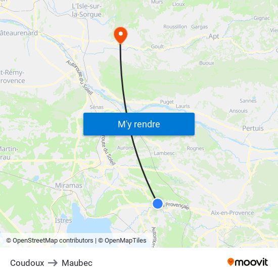 Coudoux to Maubec map