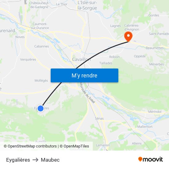 Eygalières to Maubec map