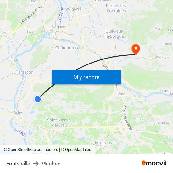 Fontvieille to Maubec map