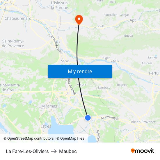 La Fare-Les-Oliviers to Maubec map