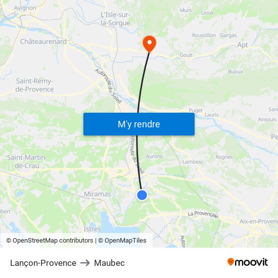 Lançon-Provence to Maubec map