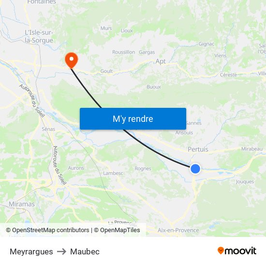 Meyrargues to Maubec map