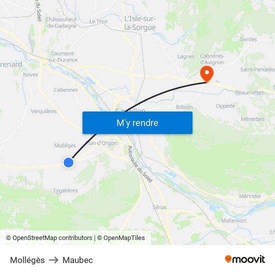 Mollégès to Maubec map
