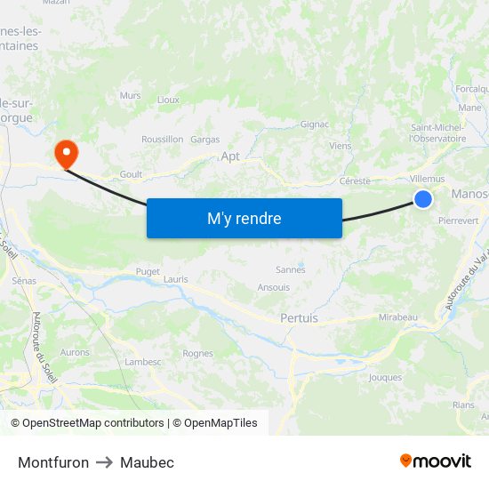 Montfuron to Maubec map