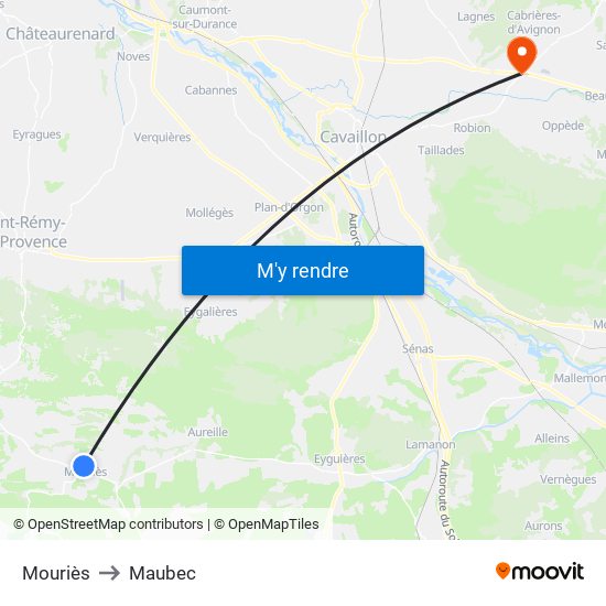Mouriès to Maubec map