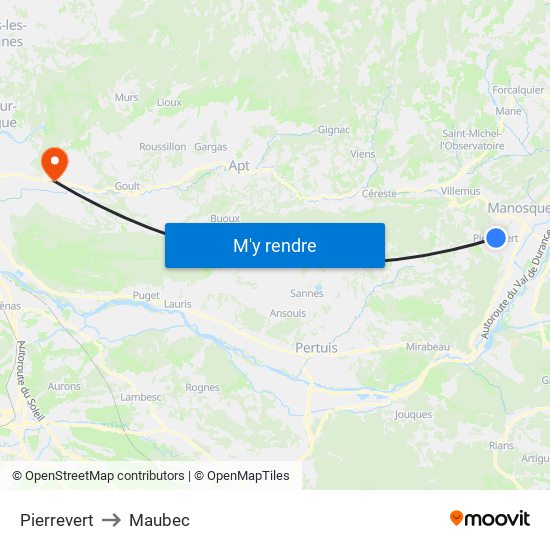 Pierrevert to Maubec map