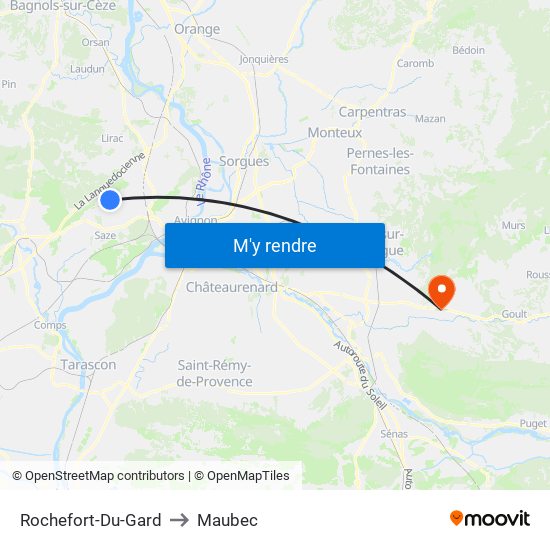 Rochefort-Du-Gard to Maubec map