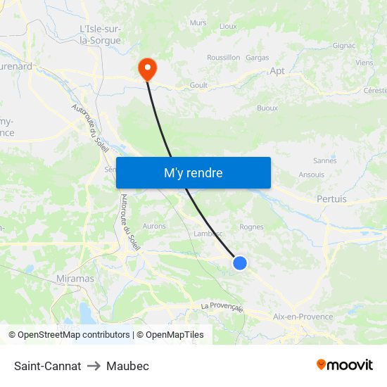 Saint-Cannat to Maubec map