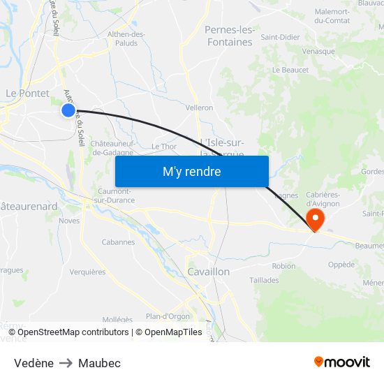 Vedène to Maubec map