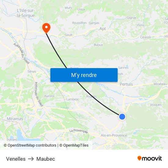 Venelles to Maubec map