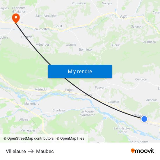 Villelaure to Maubec map