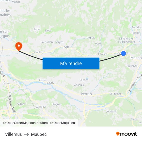 Villemus to Maubec map